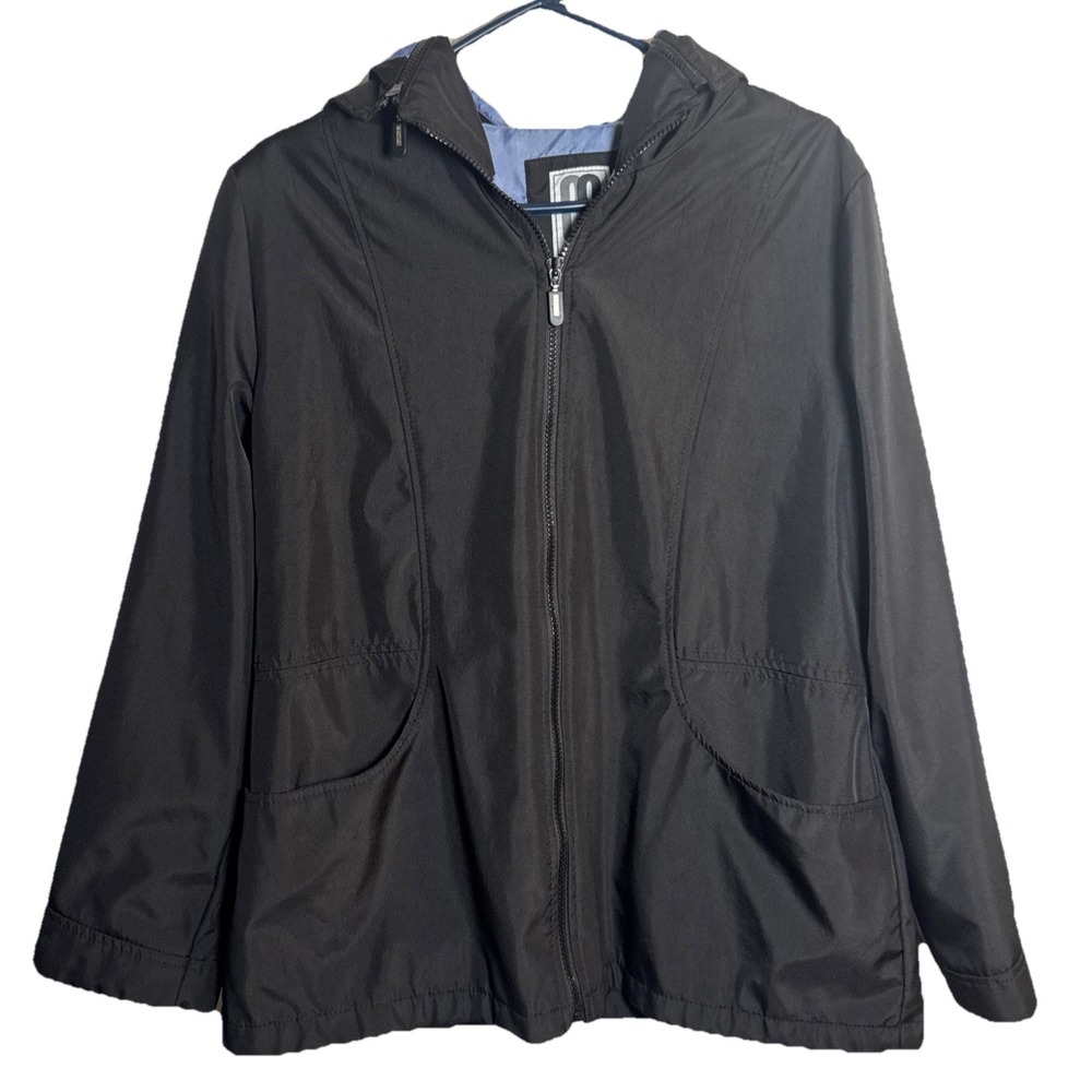 Vintage CS Signature Black Zip‎ Jacket Women L Hood Made In Ukraine Y2K Style